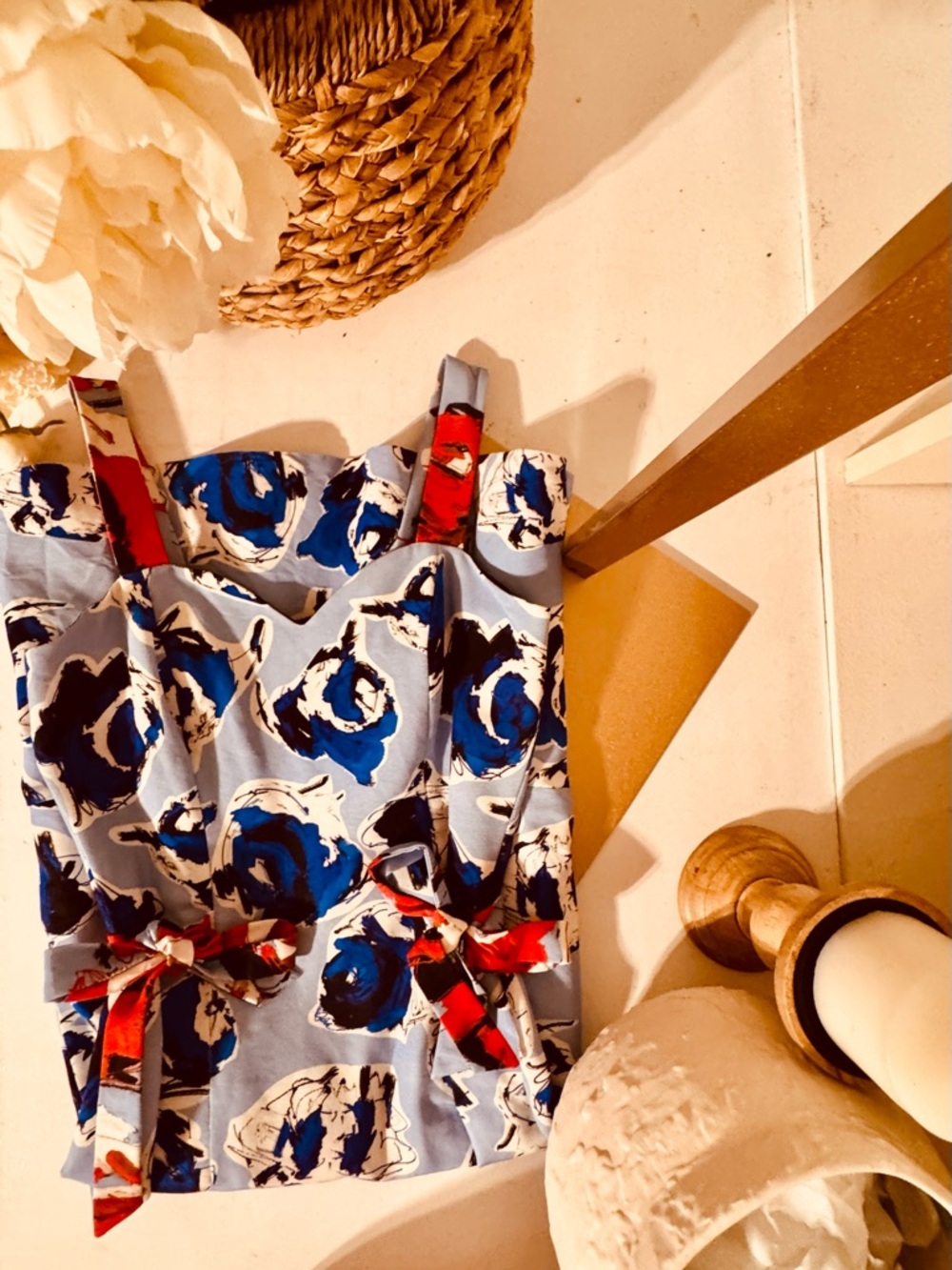 Sachin + Babi Blue Floral Midi Dress with Red Strap Accents - Picture 8 of 11